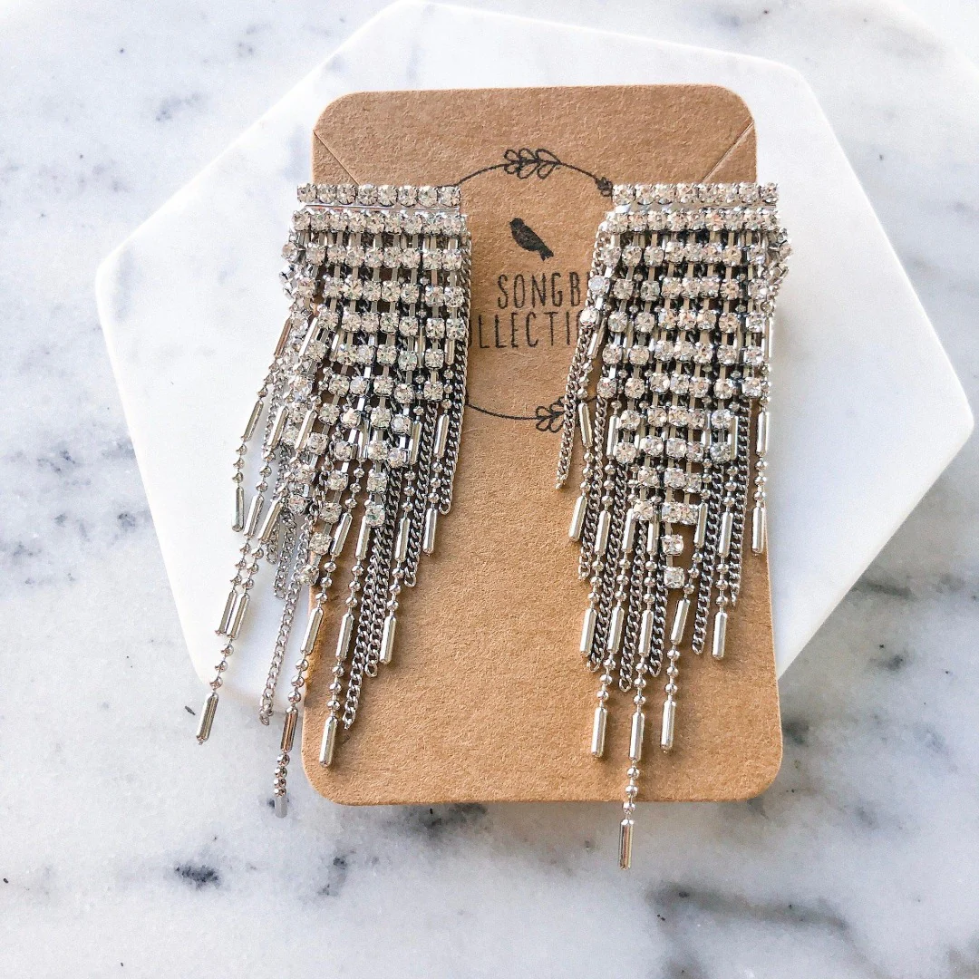 Paris Rhinestone Tassel Earrings - Image 5