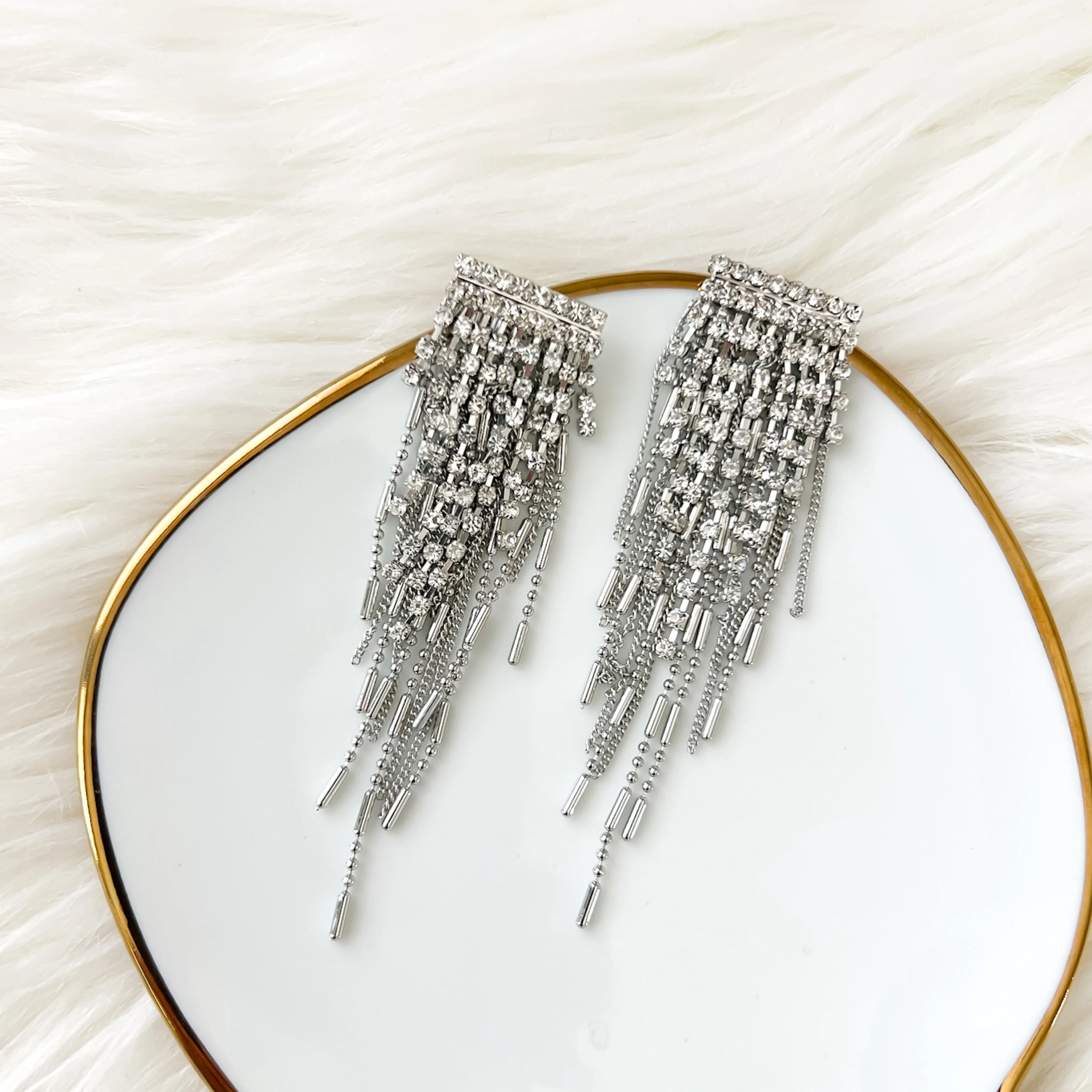 Paris Rhinestone Tassel Earrings - Image 6