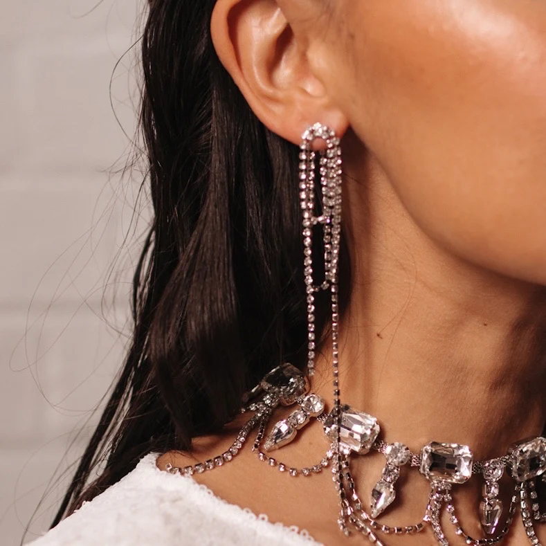 Renee Rhinestone Duster Ear Jacket Earrings - Image 3