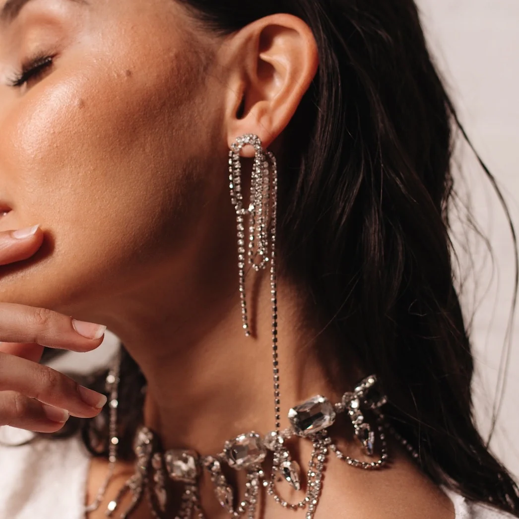 Renee Rhinestone Duster Ear Jacket Earrings - Image 4