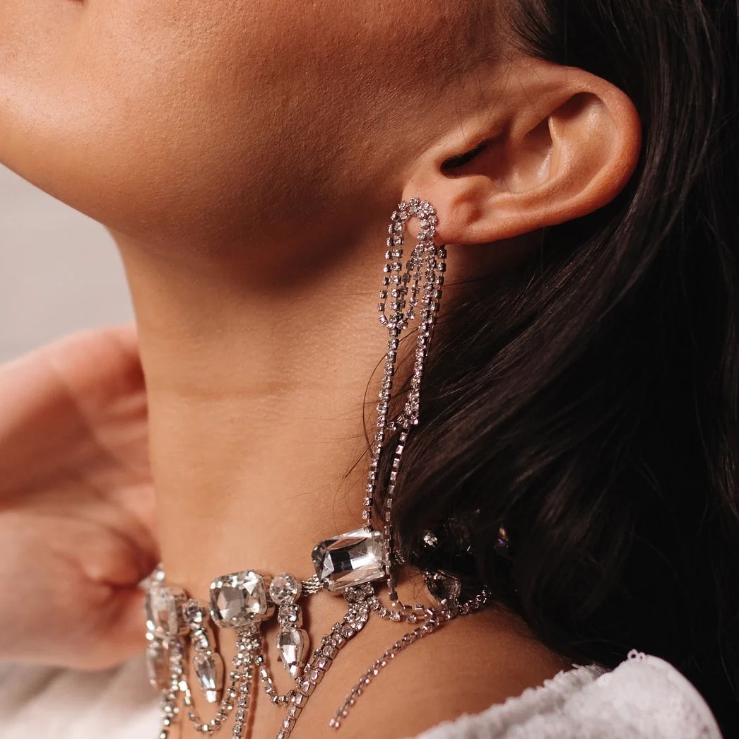Renee Rhinestone Duster Ear Jacket Earrings - Image 5