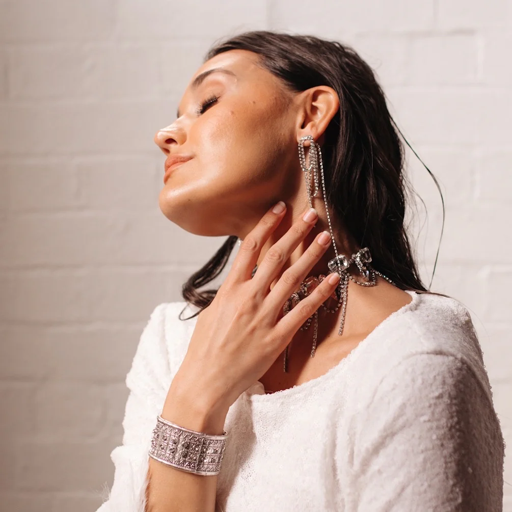 Renee Rhinestone Duster Ear Jacket Earrings - Image 6