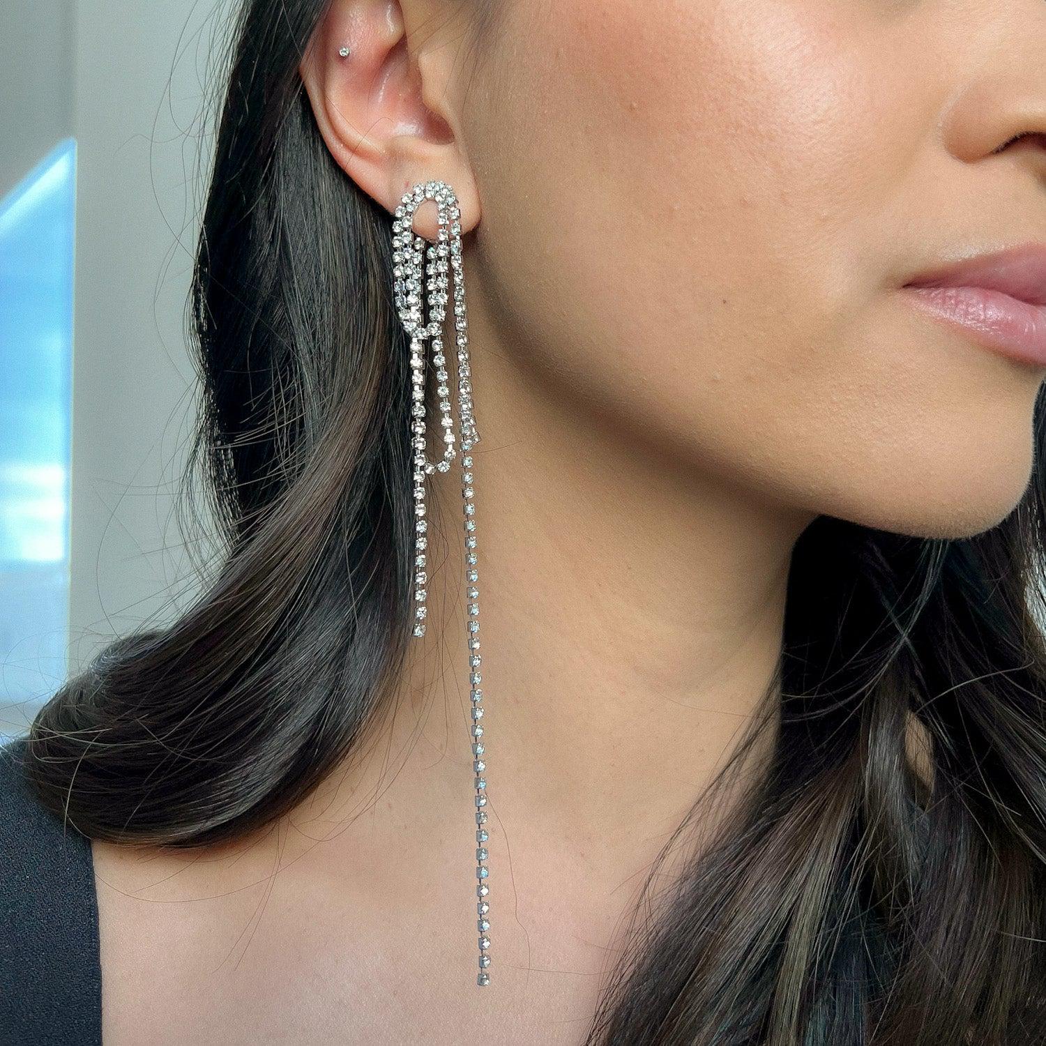 Renee Rhinestone Duster Ear Jacket Earrings - Image 8