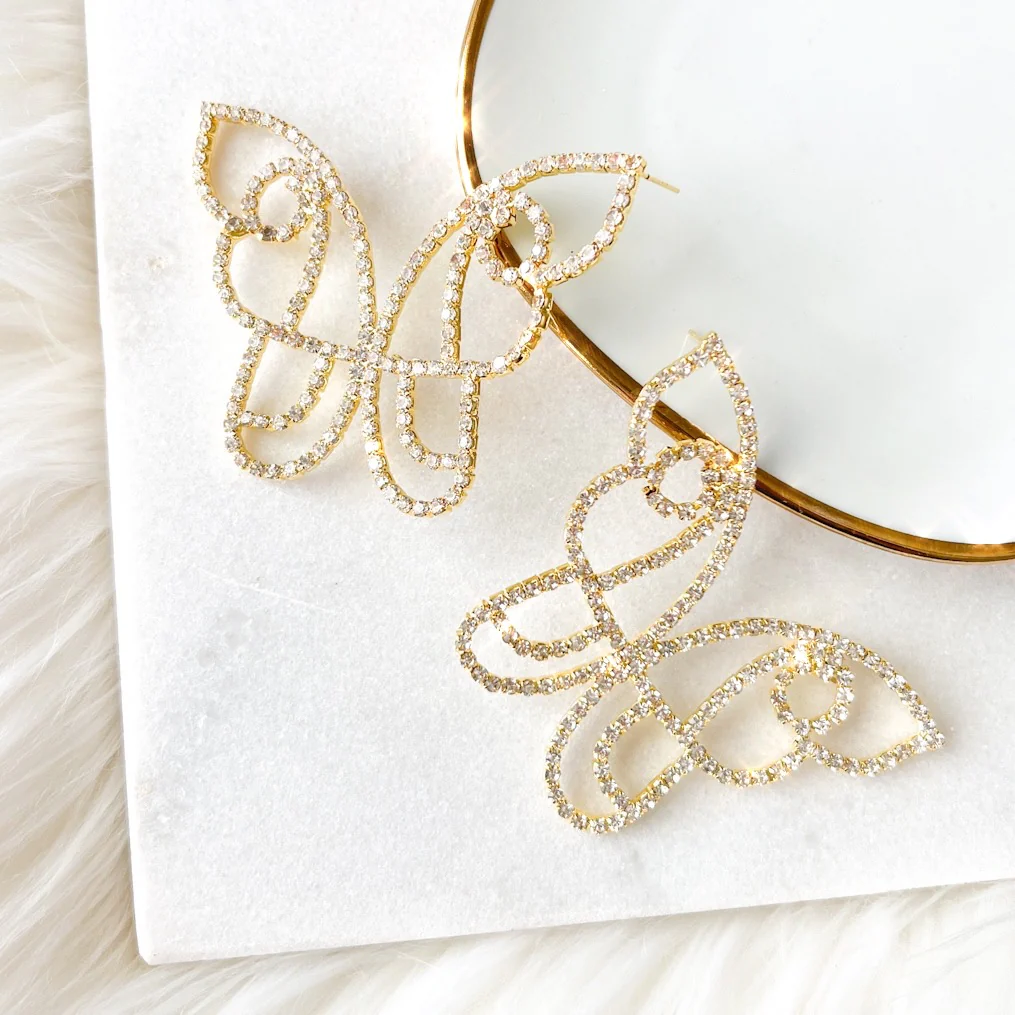 Rhinestone Butterfly Statement Earrings - LAST CHANCE! - Image 2