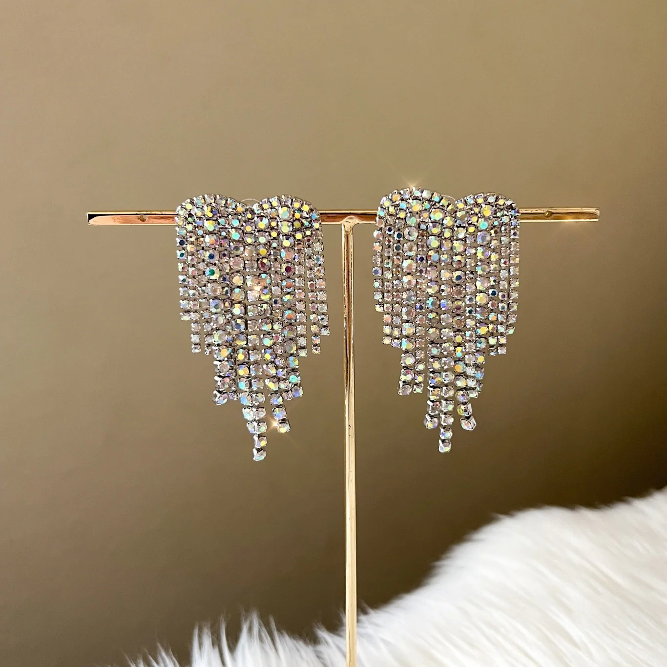 Rhinestone Heart Tassel Earrings - 4 Colors - Image 5