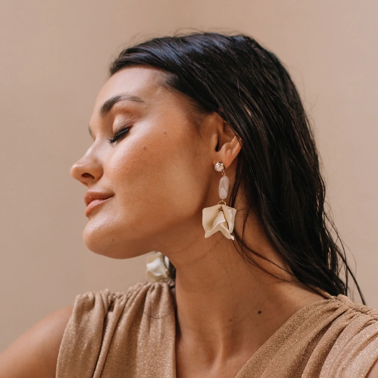 Vanilla Cream Petal Drop Earrings - LAST CHANCE!